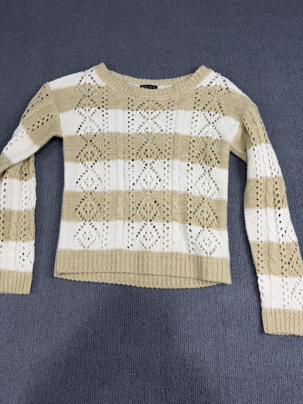 F.A.N.G Womens Brown & White Striped Lace Knit Sweater S